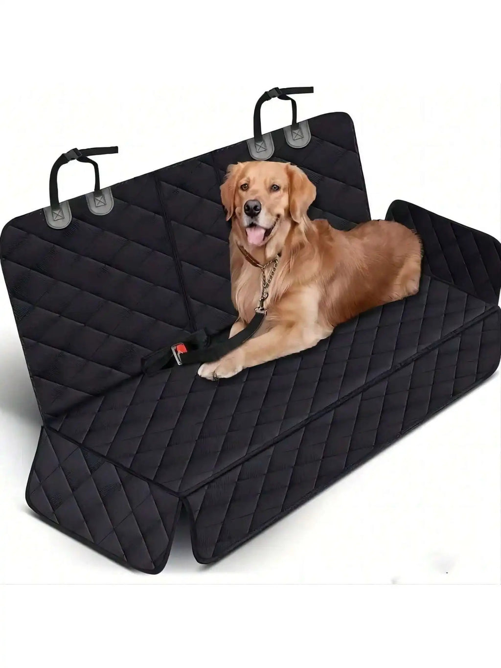 Dog lying on the waterproof hammock-style back seat cover