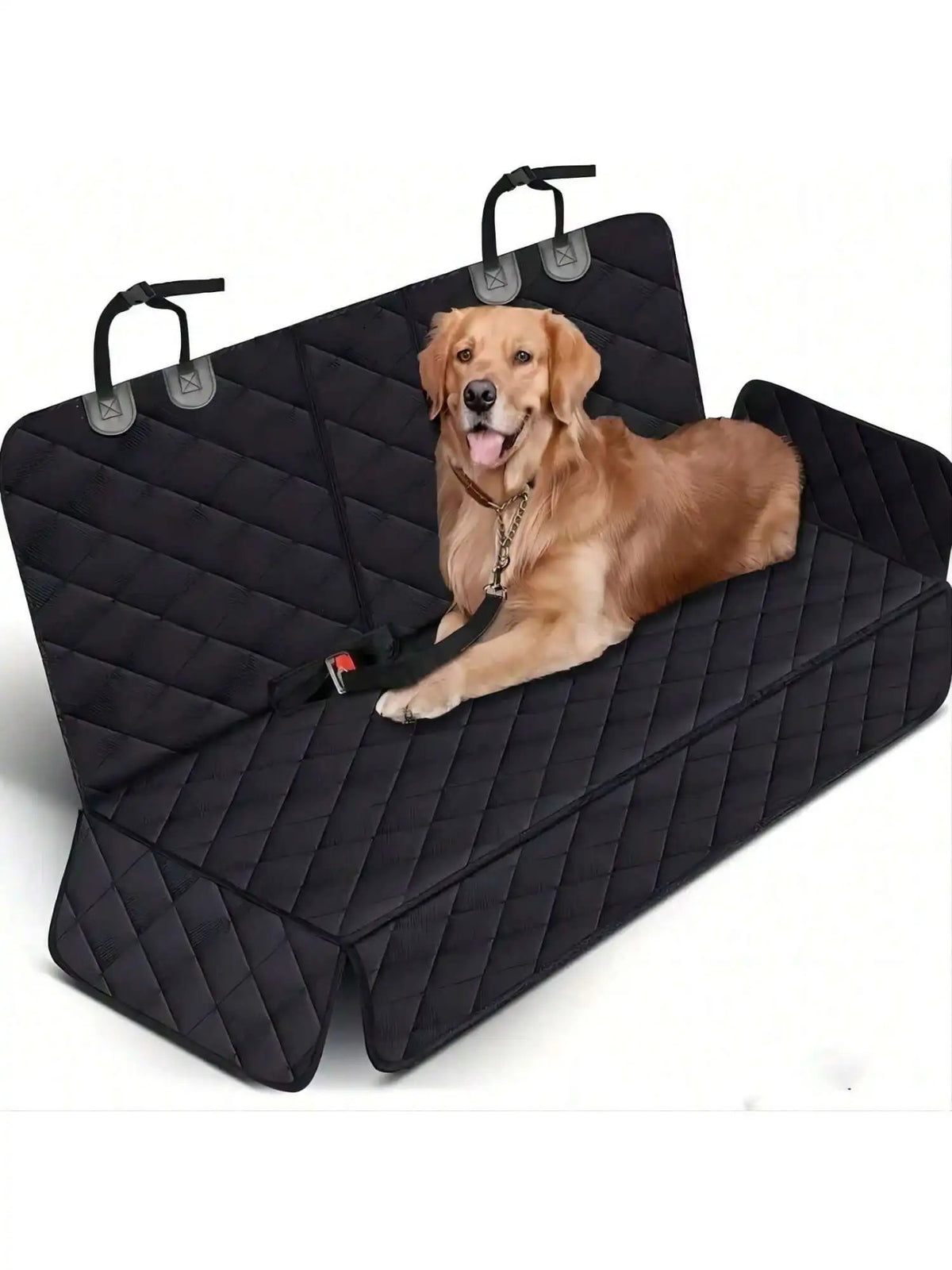 Dog lying on the waterproof hammock-style back seat cover